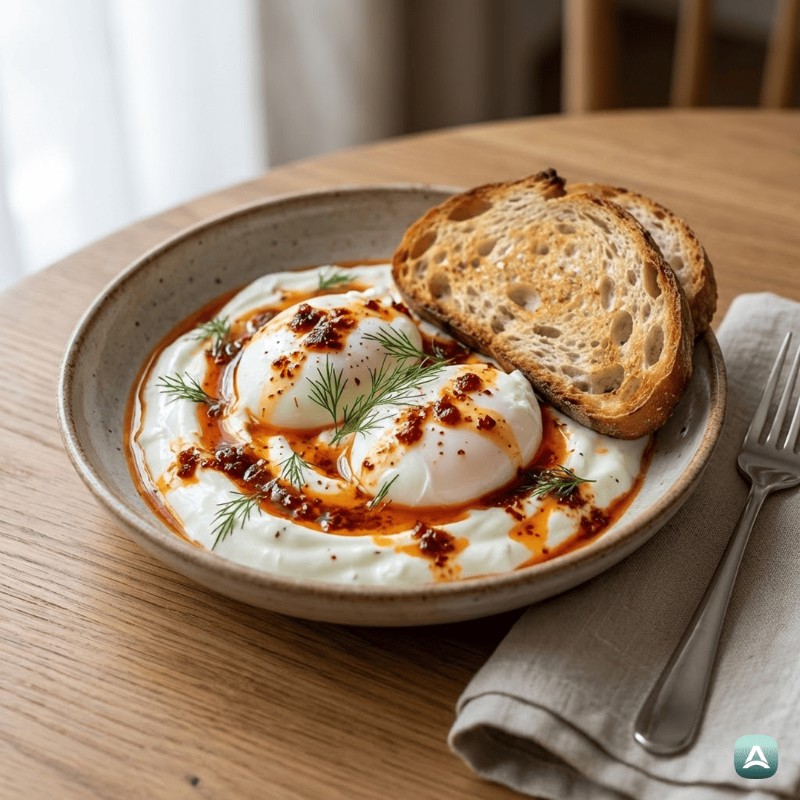 Türkische Eier mit Kräuterjoghurt und Chilibutter