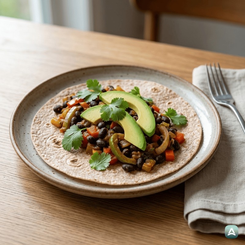 Reichhaltige vegane Fajitas mit Pilzen und Paprika