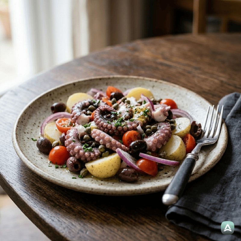 Zarter Oktopus in Salat nach mediterraner Art