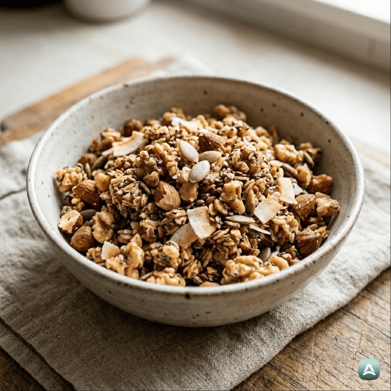 Knusprige selbstgemachte Keto-Granola mit Nüssen und Zimt