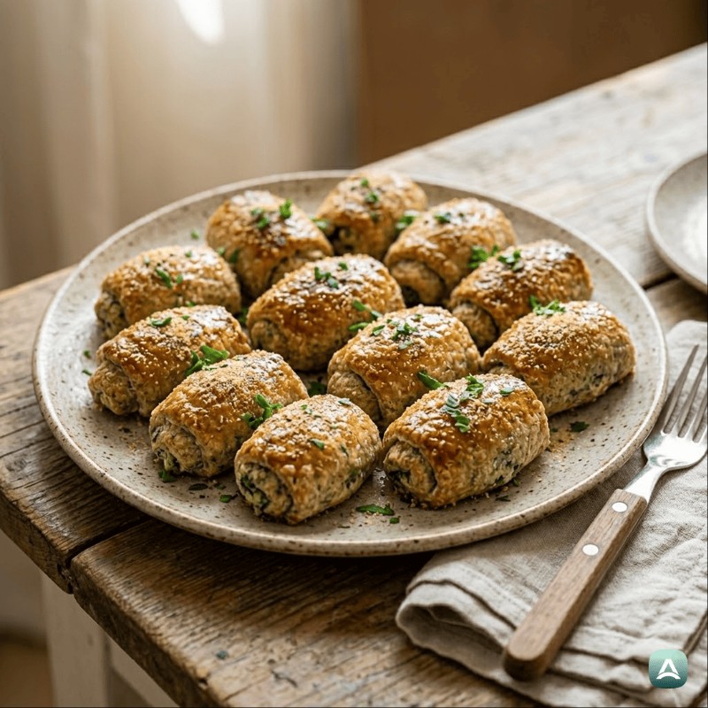 Knusprige Spinatröllchen mit Knoblauch und griechischem Joghurt