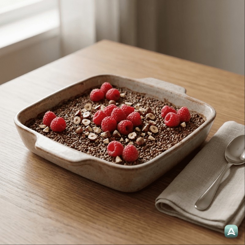 Gebackene Schoko-Quinoa mit Himbeeren und Haselnüssen