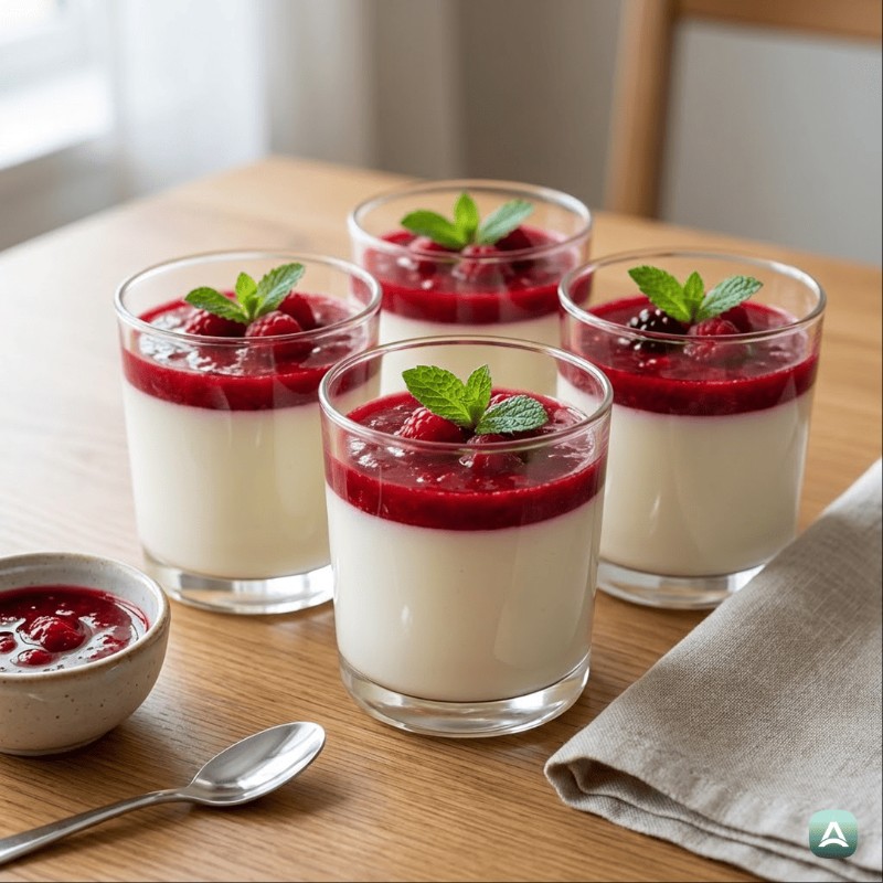 Erfrischende Joghurt-Panna-Cotta mit Vanille und Beeren