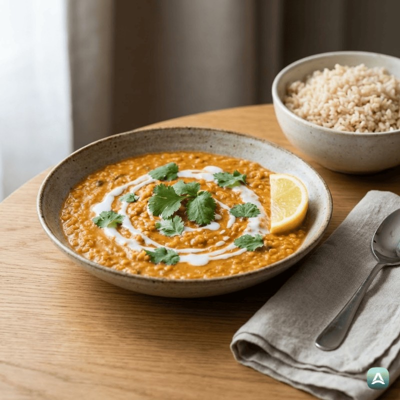 Kremni lečin curry z rdečo lečo in orientalskimi začimbami
