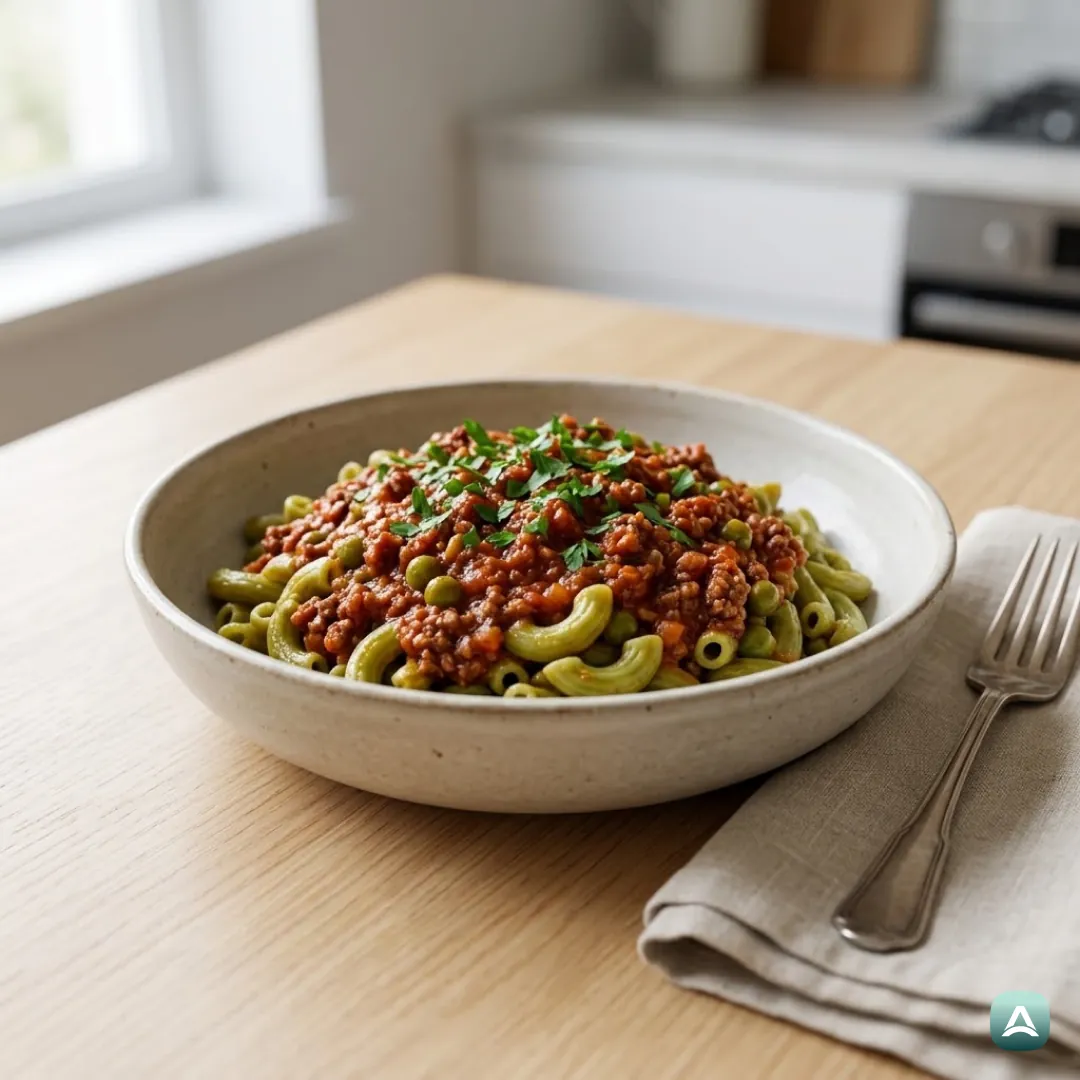 Erbsenmakkaroni mit Bolognese-Sauce