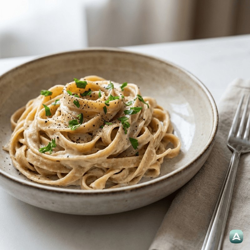 Cremige vegane Alfredo-Nudeln mit Blumenkohl und Cashewkernen