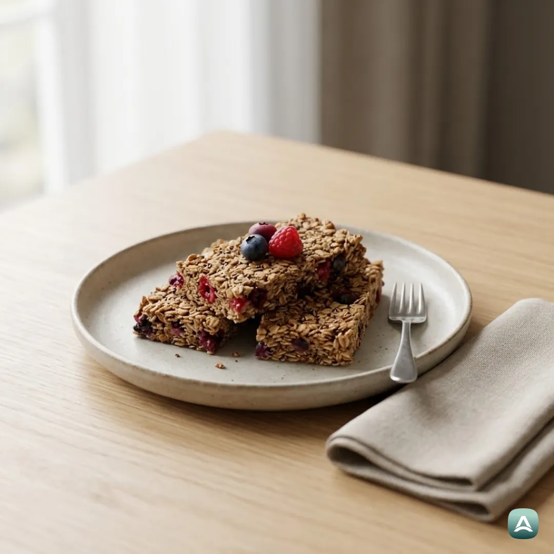 Knusprige vegane Haferflocken-Riegel mit Beeren und Chiasamen