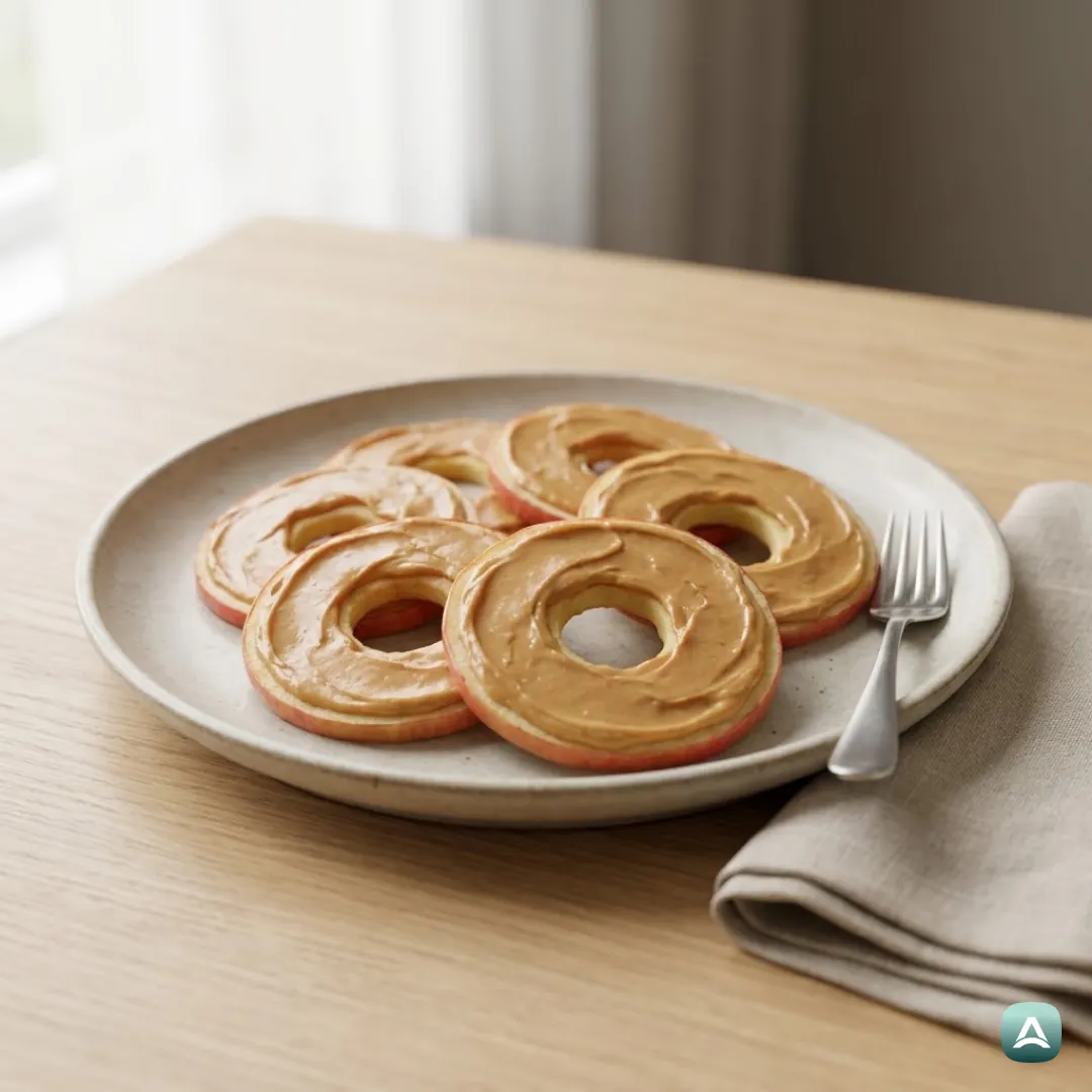 Knusprige Apfelringe mit Erdnussbutter