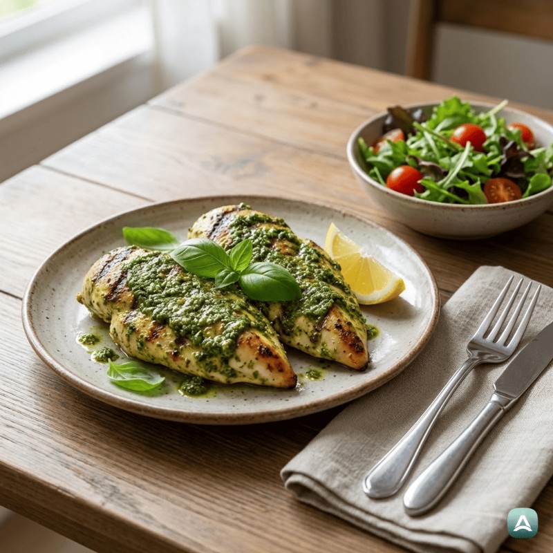 Saftiges gegrilltes Hähnchen mit frischem hausgemachtem Pesto