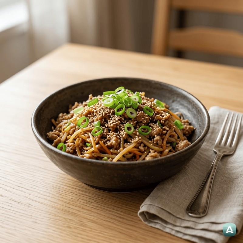 Aromatische Eierrolle aus der Schüssel mit Ingwer und Sesam