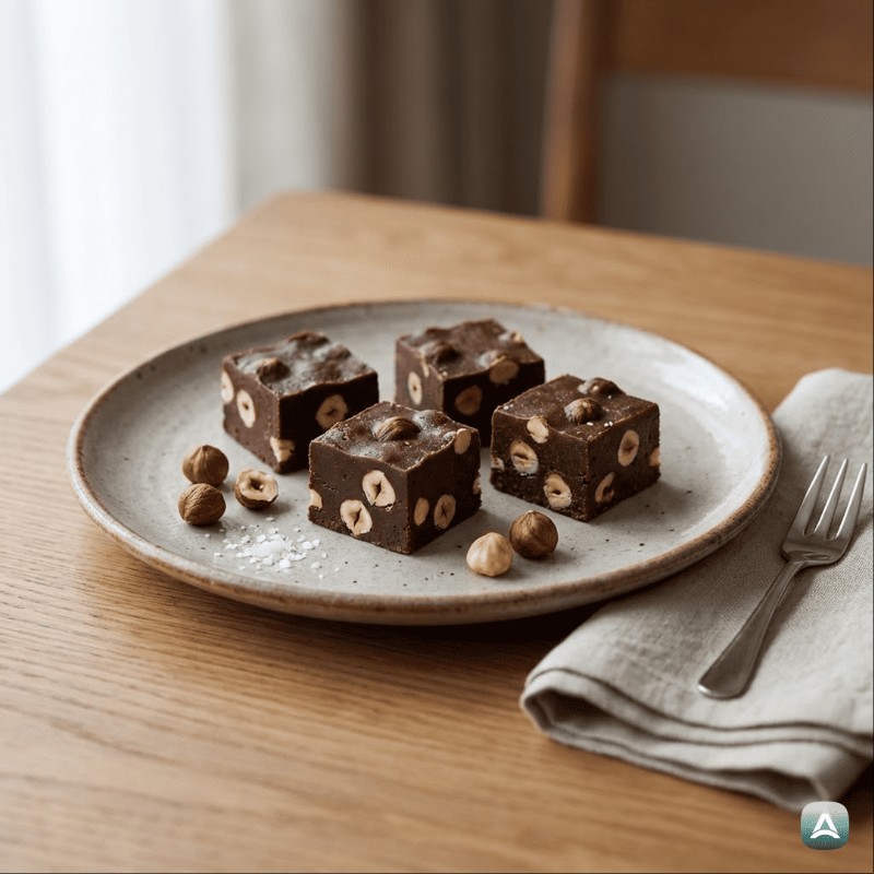 Hausgemachter Schoko-Haselnuss-Protein-Fudge mit gehackten Haselnüssen