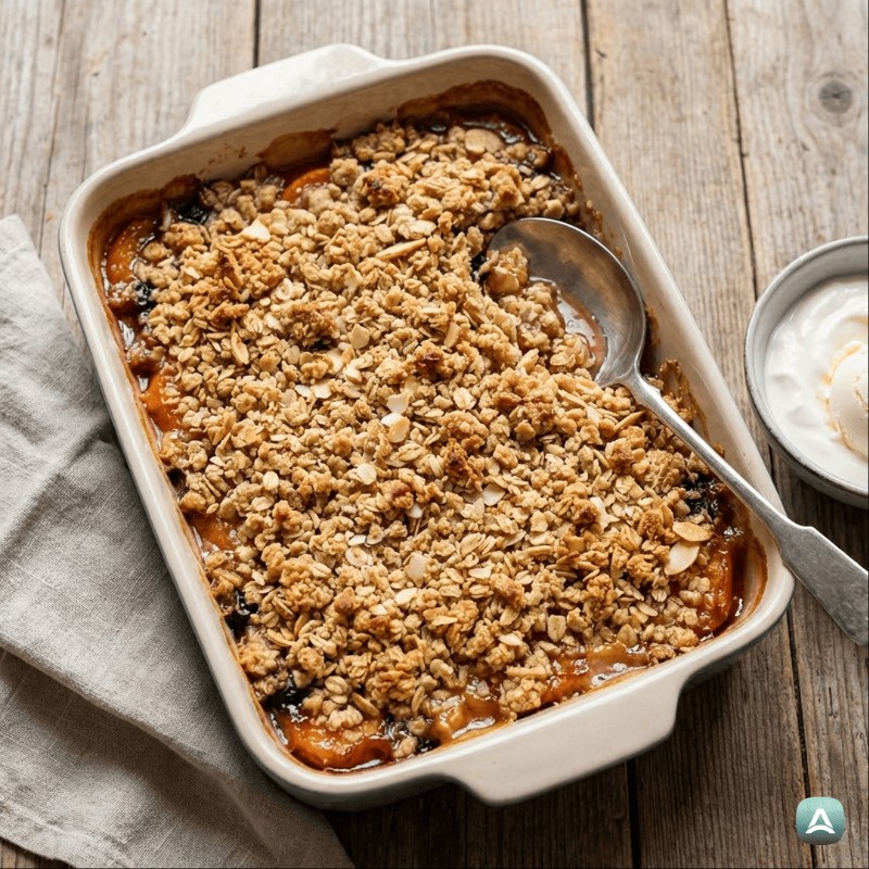 Knuspriges Gebäck mit Aprikosen, Heidelbeeren und Mandelstreuseln