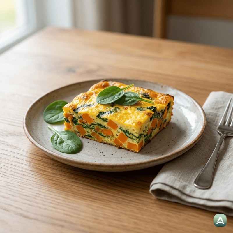 Eierauflauf mit Süßkartoffel und Spinat