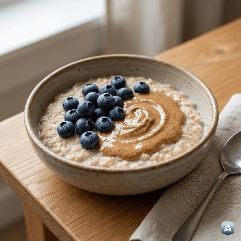 Gekochte Haferflocken mit Protein und Blaubeeren