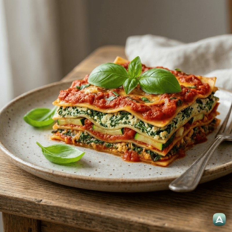 Vegane Lasagne mit Spinat und hausgemachter Nussricotta