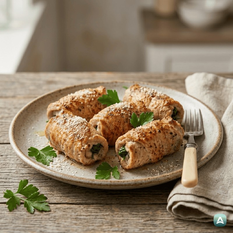 Saftige Putenrouladen mit Ricotta, Baby-Spinat und Parmesan