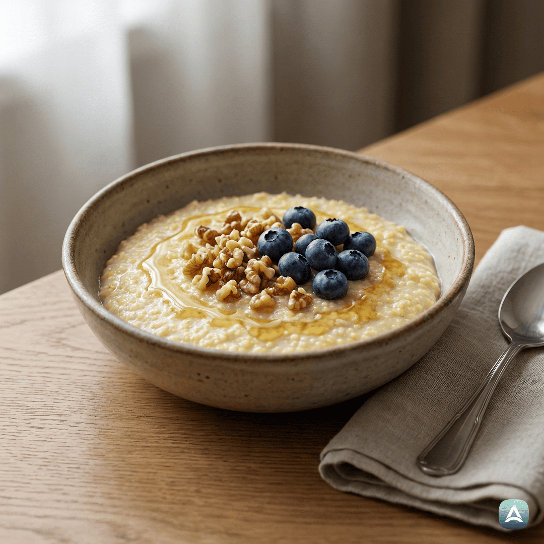 Cremiger Hirsebrei mit Nüssen und Waldfrüchten