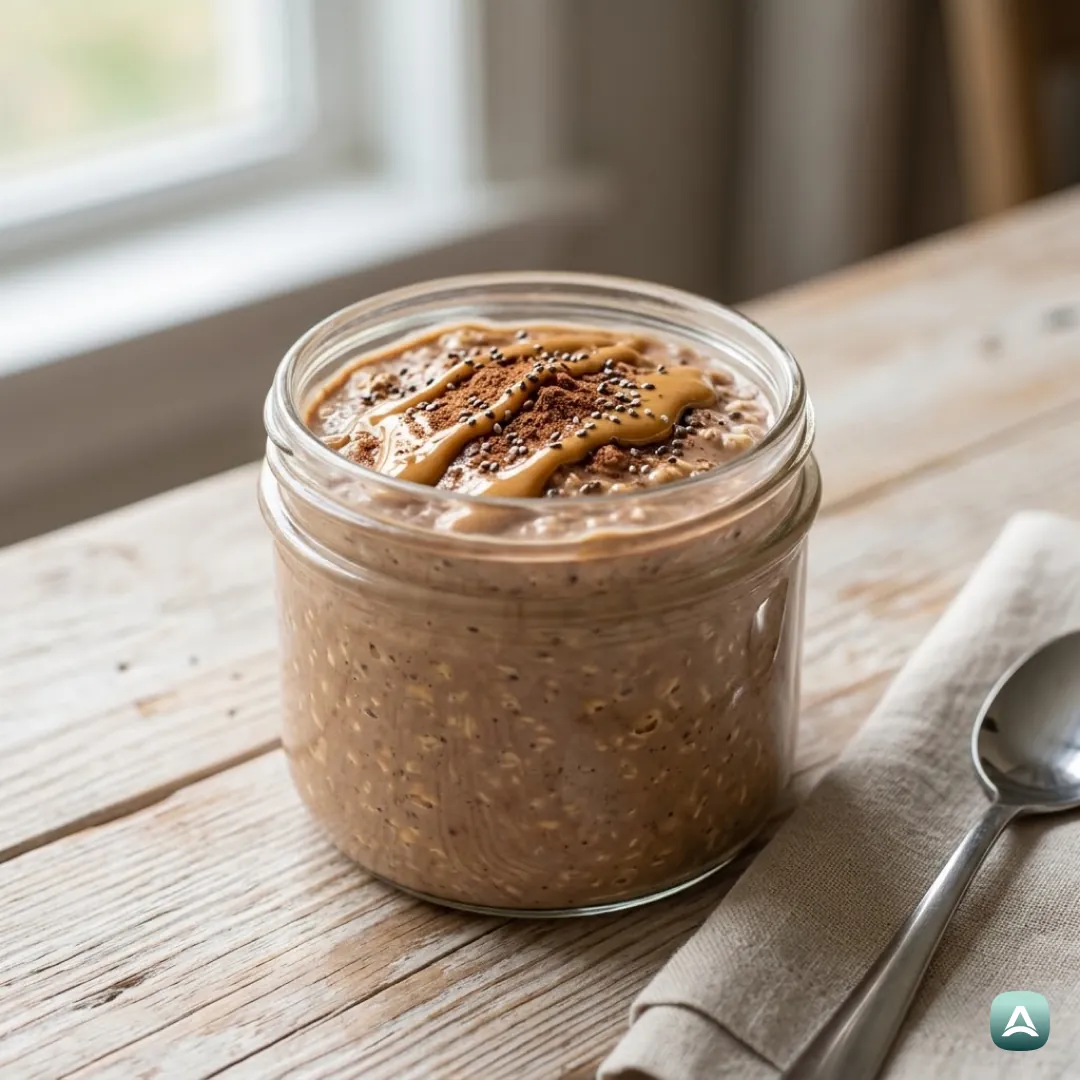 Cremige glutenfreie Overnight Oats mit Erdnussbutter und Kakao