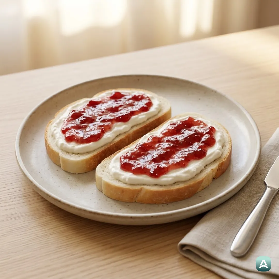 Brot mit Topfen und Marmelade