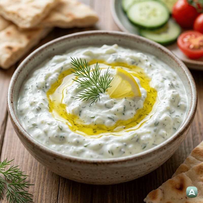 Kremni tzatziki z grškim jogurtom, svežim koprom in limono