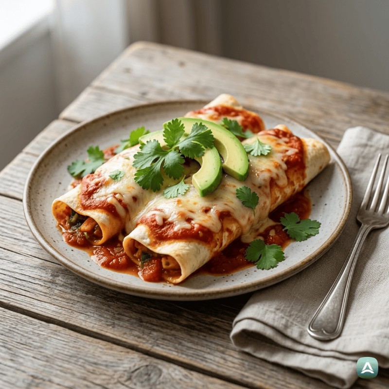 Nahrhafte vegetarische Enchiladas mit Süßkartoffel und schwarzen Bohnen