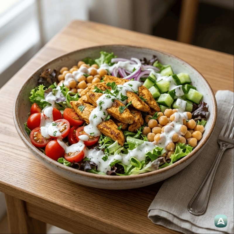 Frischer Hähnchen-Shawarma-Salat mit Joghurt-Knoblauch-Dressing