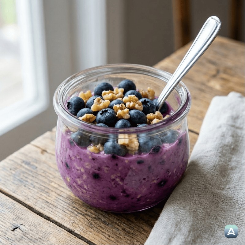 Blaubeer-Overnight-Oats mit griechischem Joghurt und Zitrone