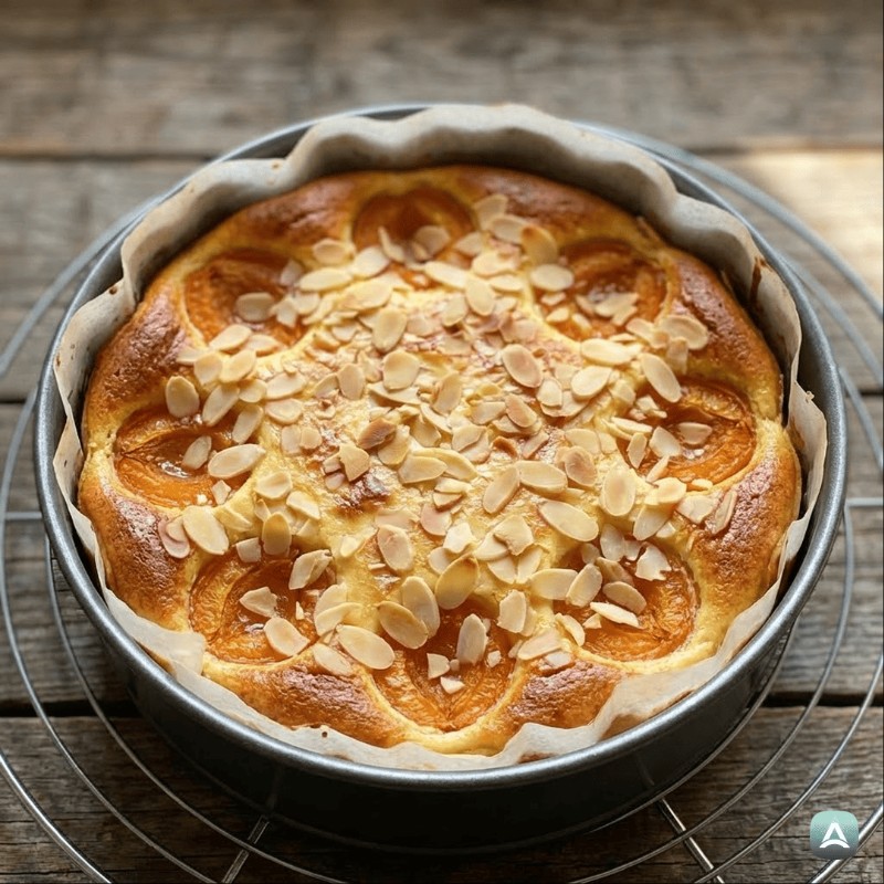 Protein-Quarkkuchen mit gebackenen Aprikosen und Mandeln