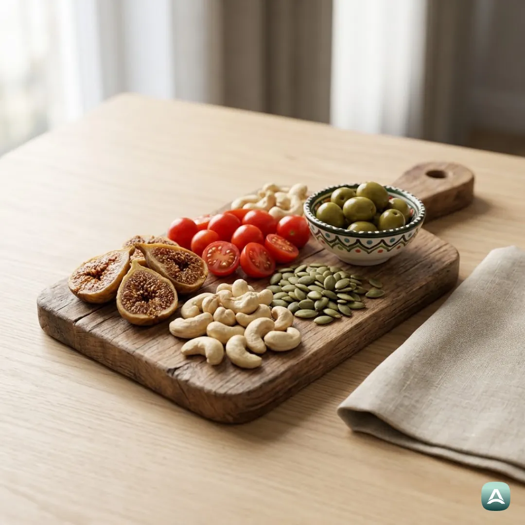 Mediterraner Snack mit getrockneten Feigen, Cashewkernen und Kürbiskernen