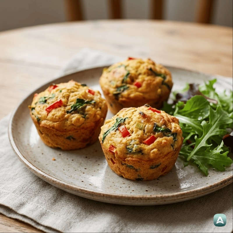 Proteinische Kichererbsenmuffins mit Gemüse und mediterranen Gewürzen