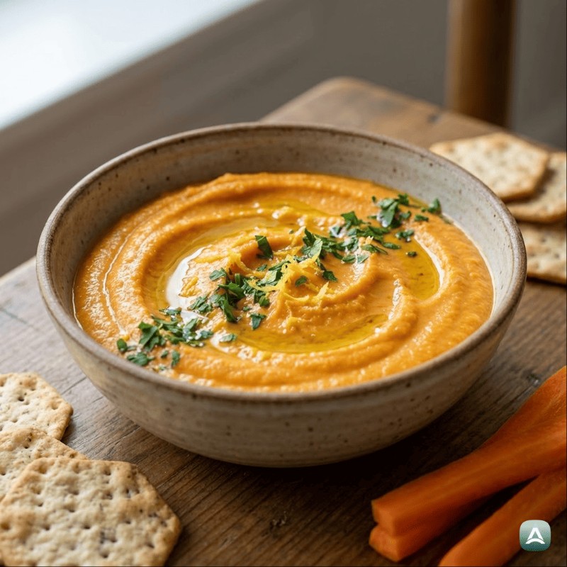 Cremiger Dip aus geröstetem Karotten mit Ricotta und Zitronenschale
