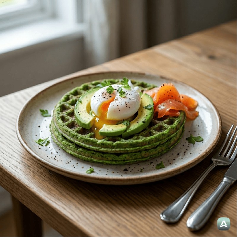 Salzige Waffeln mit Spinat und Dinkelmehl