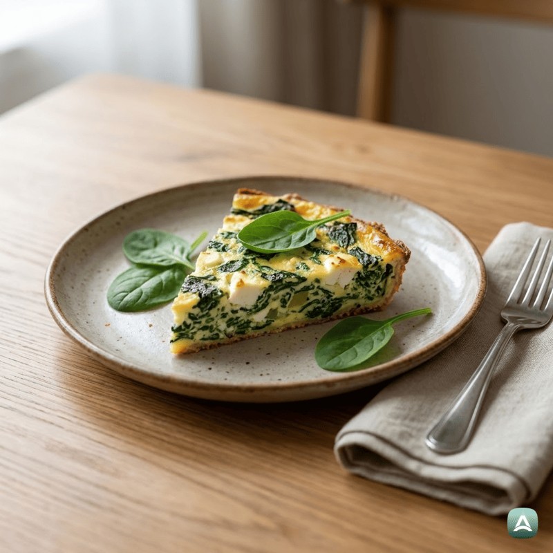 Leichter Gemüse-Quiche ohne Boden mit Spinat und Feta