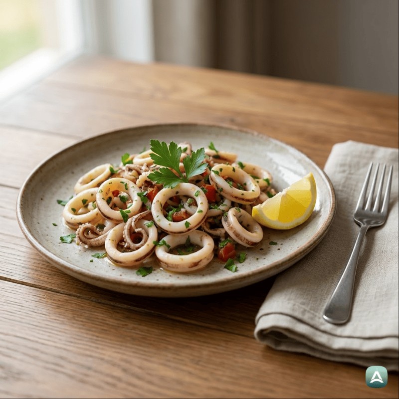 Erfrischender mediterraner Salat mit Tintenfisch und knackigem Gemüse