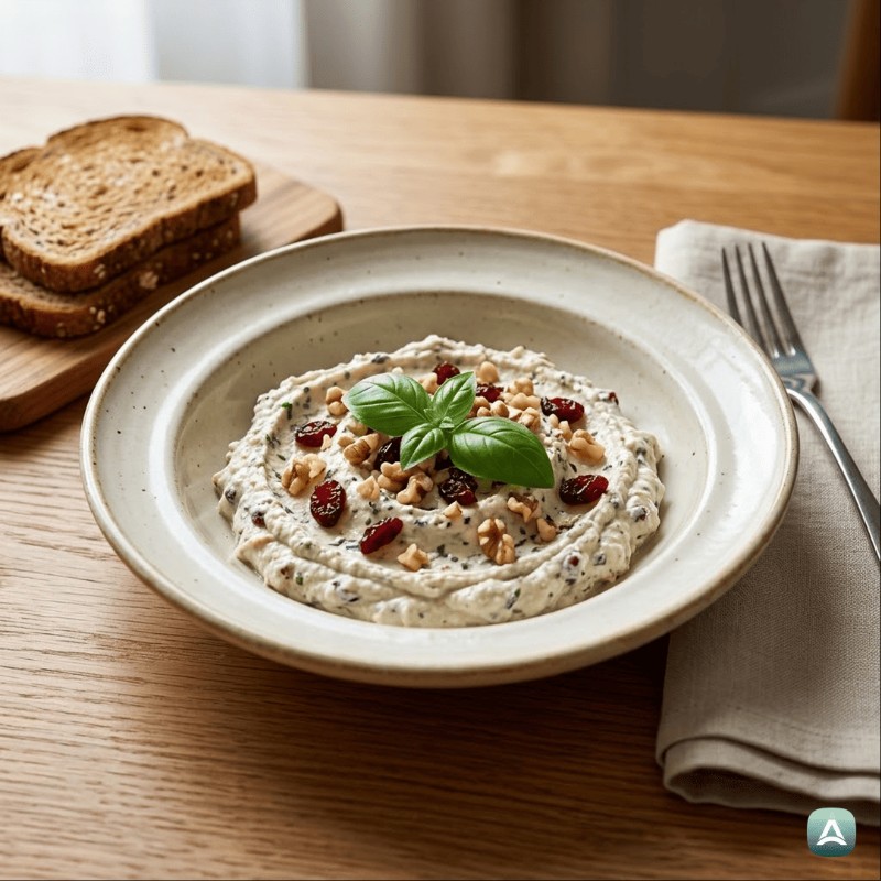 Erfrischender Kräuter-Quark-Aufstrich mit Walnüssen und Preiselbeeren