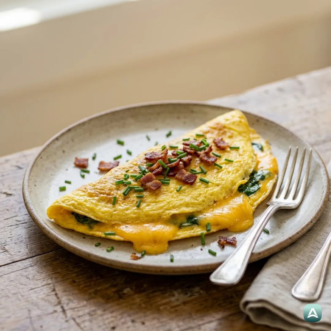 Omelett mit knusprigem Speck, Spinat und Cheddar-Käse