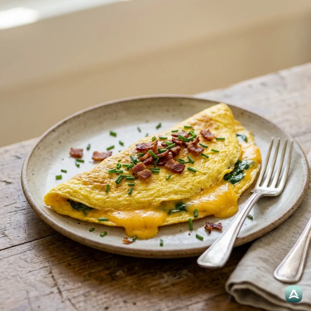 US_Recipes_OmeletteWithCrispyBacon,SpinachAndCheddarCheese_1