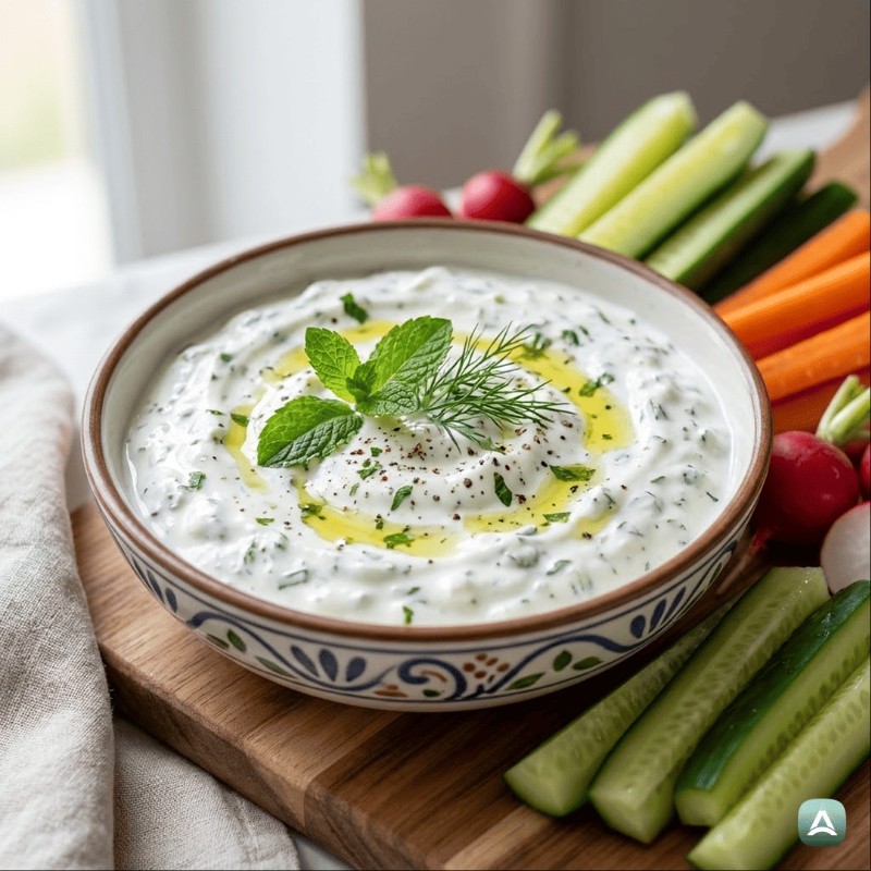Erfrischender Joghurt-Dip mit frischen Kräutern und Knoblauch