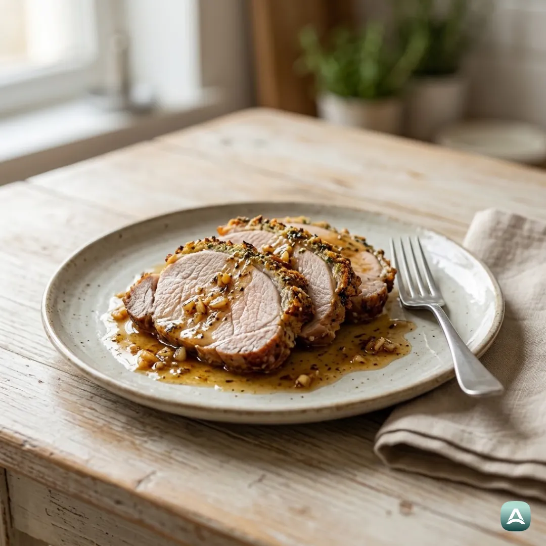 Gebratener Schweinenacken mit Knoblauch