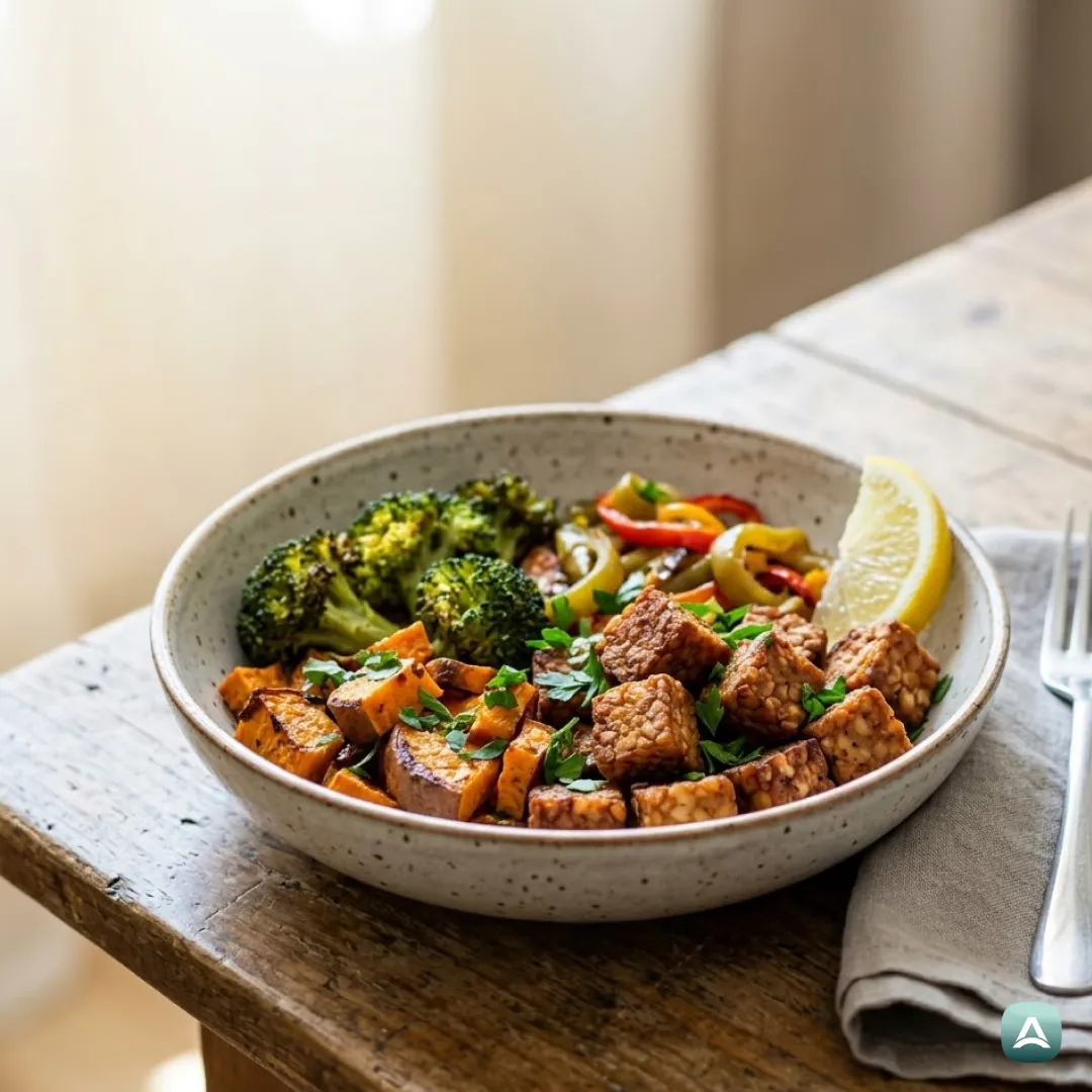 Gebackener Tempeh mit Gemüse aus dem Ofen