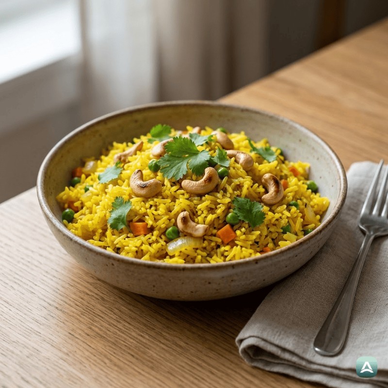 Indischer Bratreis mit Kurkuma und knackigem Gemüse