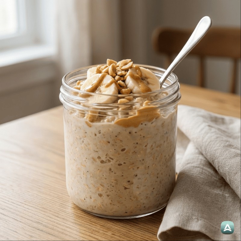 Cremige Overnight Oats mit Erdnussbutter und Chiasamen