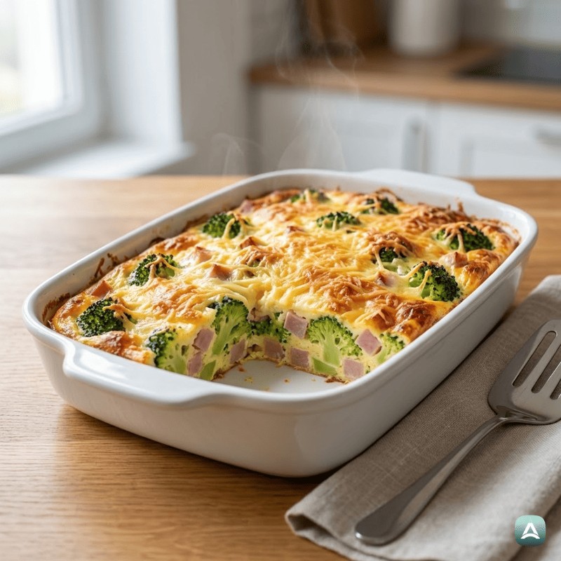 Saftige Auflauf-Frittata mit Schinken und Brokkoli aus dem Ofen