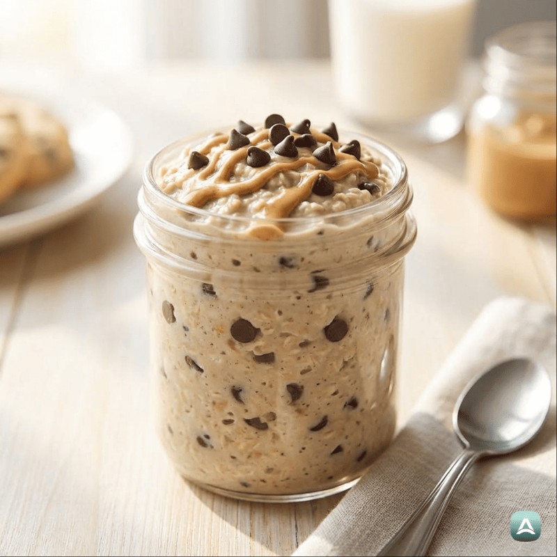 Gesunder 'Cookie Dough' Overnight-Haferbrei mit Schokostückchen und Protein