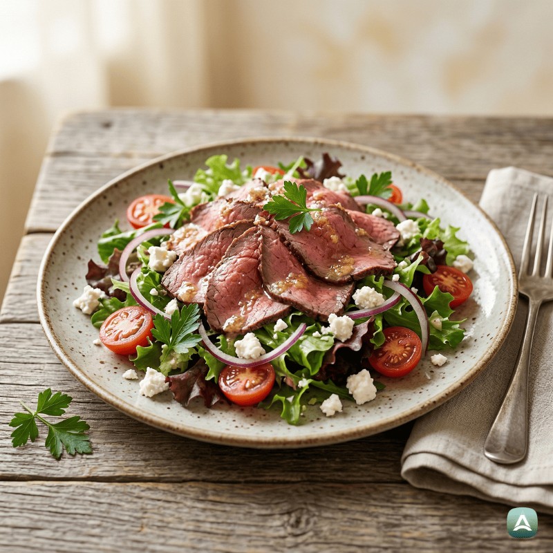 Roastbeef solata s pikantnim hrenovim prelivom in feto