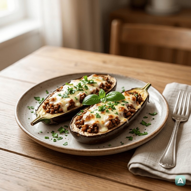 Saftig gebackene Auberginen mit Hackfleisch und geschmolzenem Mozzarella