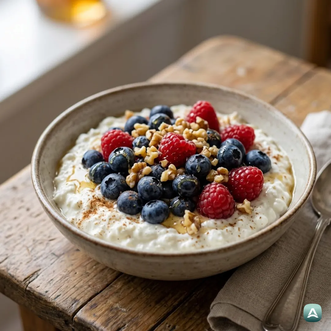 Cottage Cheese with Fresh Berries and Crunchy Nuts