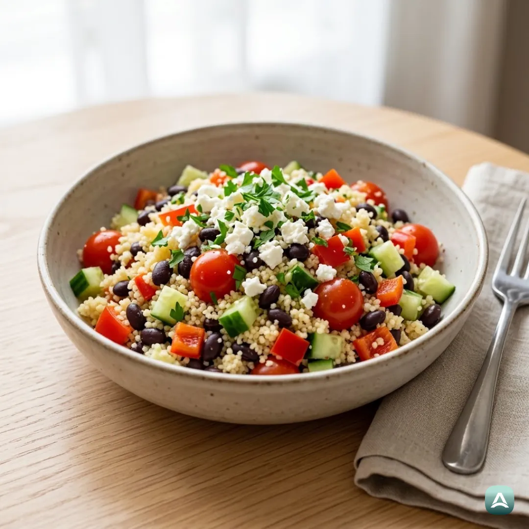 Salat mit Couscous und schwarzen Bohnen
