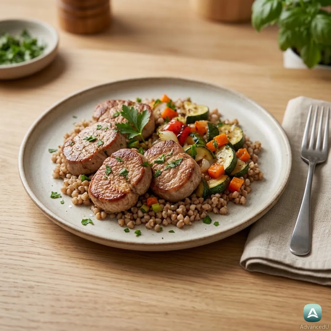 Gegrillte Schweinemedaillons mit Buchweizengrütze