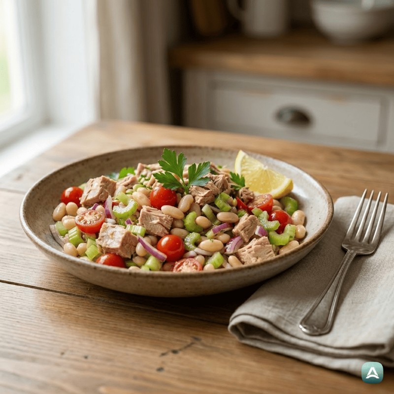 Mediterraner Thunfischsalat mit weißen Bohnen und Zitrone